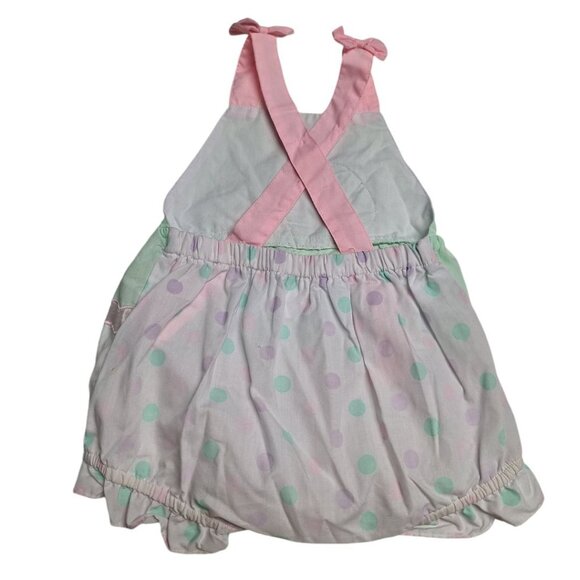 Baby Infant Romper Dinosaur Girls 18 Months VinTage Green Pink Lace Bow Overalls - Picture 2 of 6